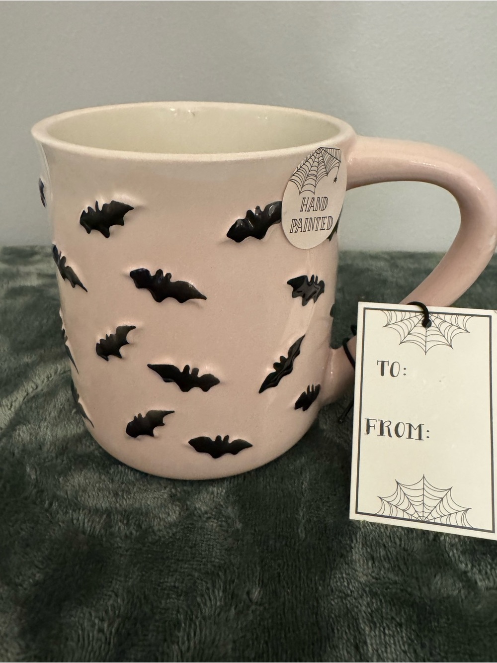 Hand-Painted Pink Bat Accent Ceramic Mug - Decorative Home Dining Cup